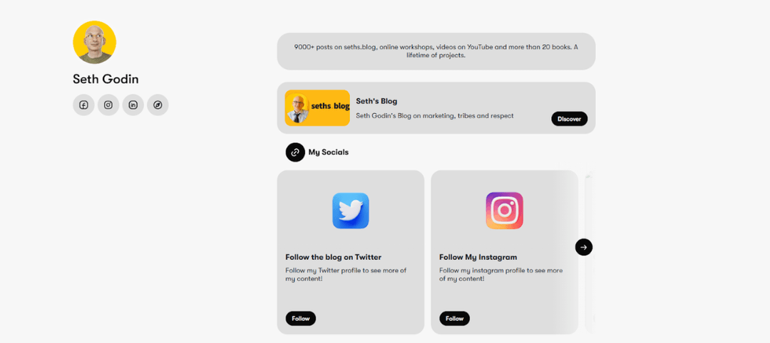 Seth Godin's Zaap page in the carousel